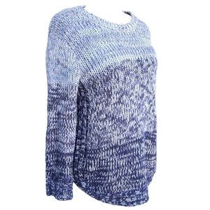 Blue Marled Ombre Loose Knit Sweater Round Hem
